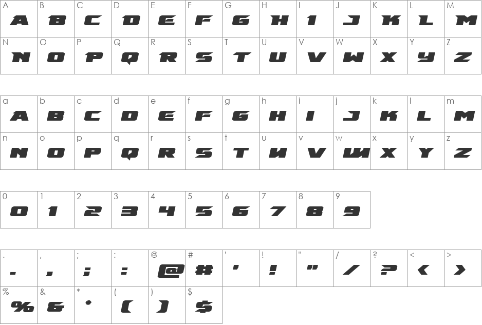 Emissary Italic font character map preview