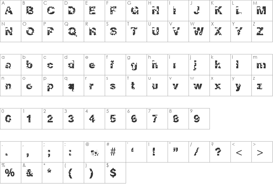 Emmenthaler font character map preview