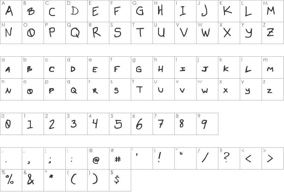 Emo font character map preview