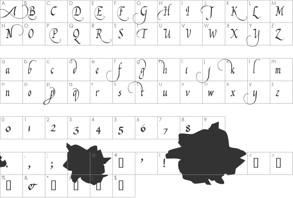 Abdiel font character map preview