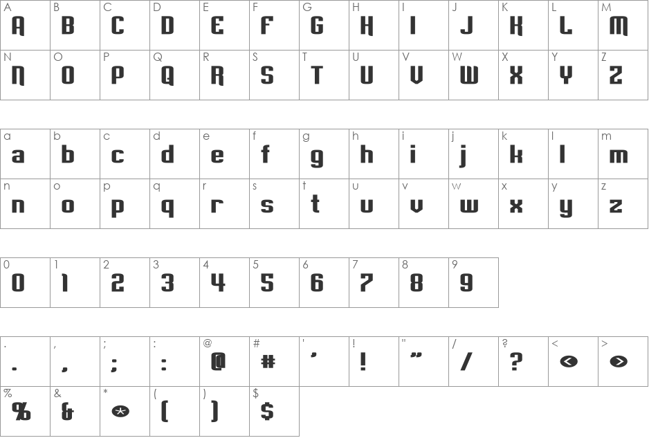 Empanada Expanded font character map preview