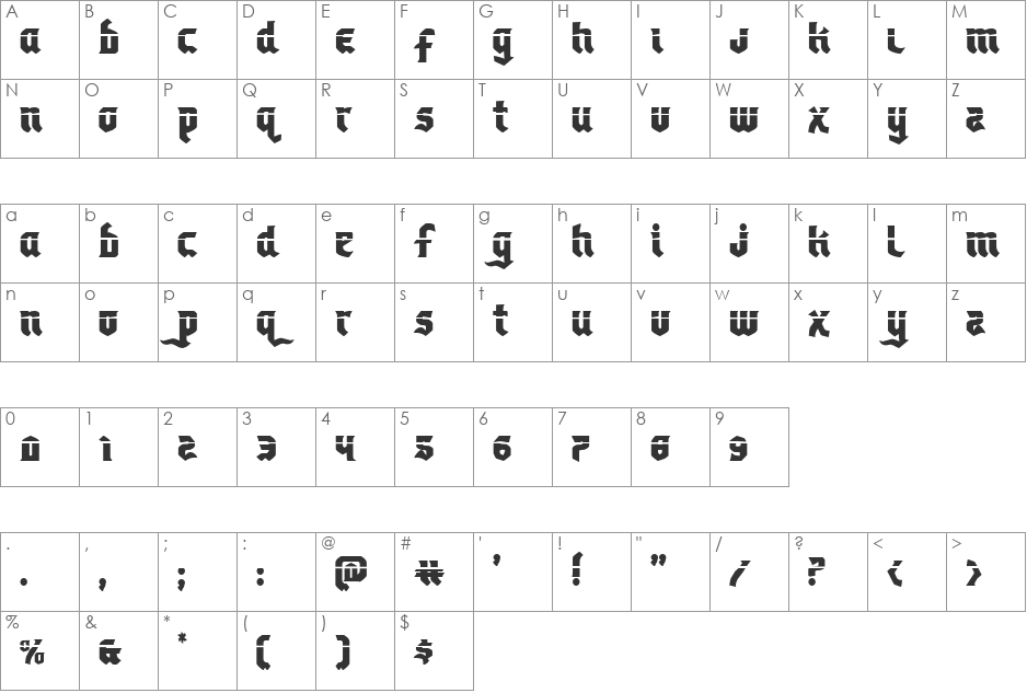 Empire Crown Laser font character map preview