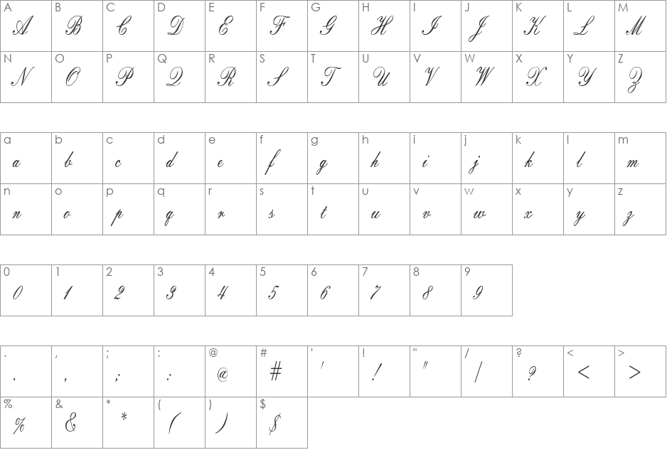 EmpireScriptCondensed font character map preview