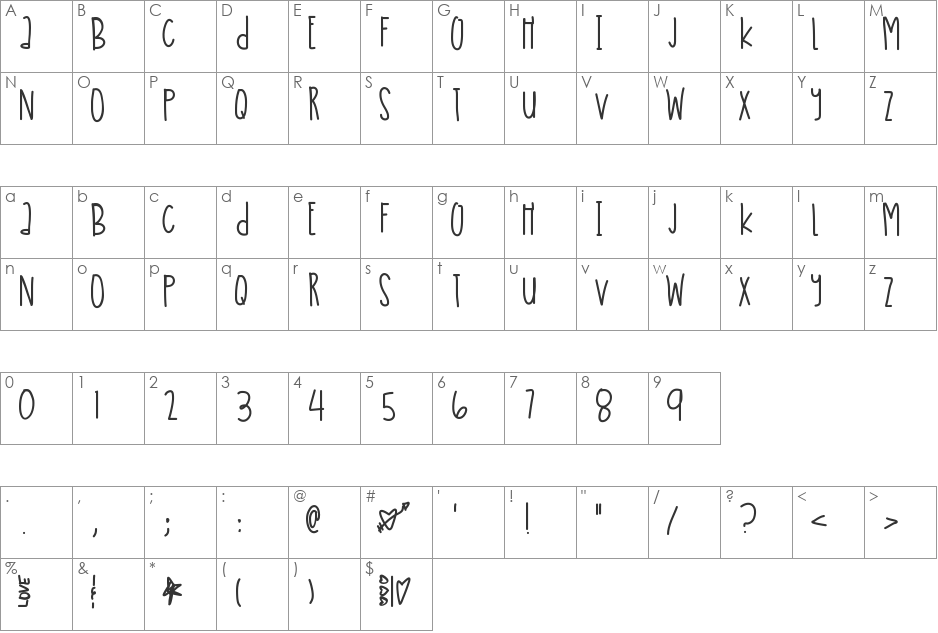 AmericanYouth font character map preview