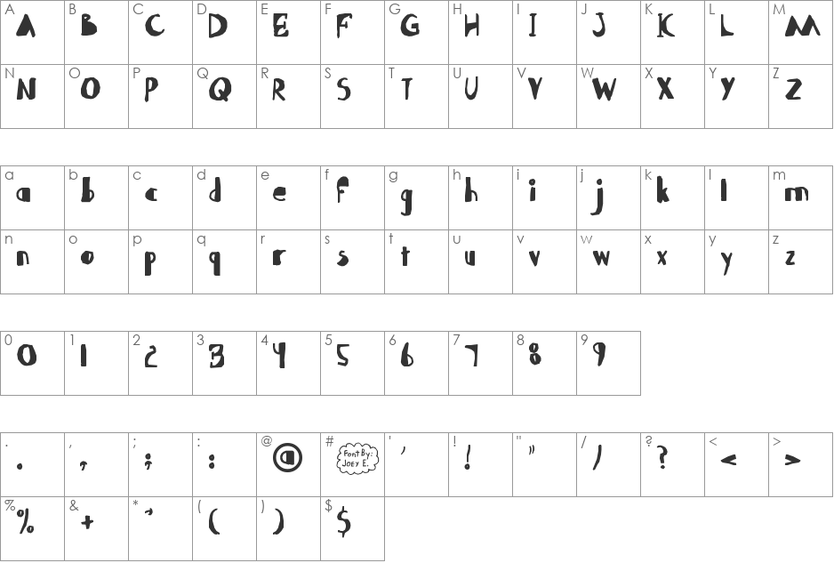 Abdomentality font character map preview