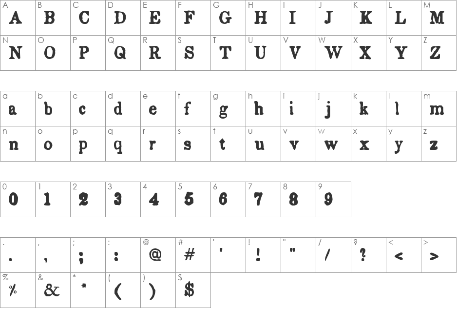 Endemic Roman font character map preview