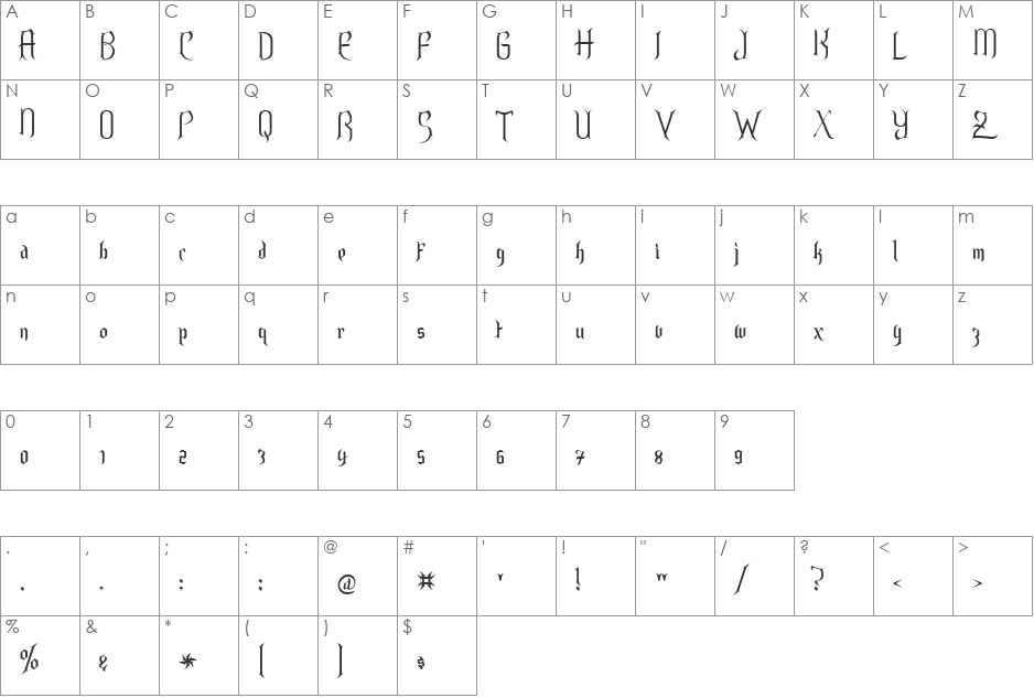 Endor Alt font character map preview