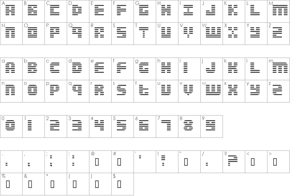 Enduro font character map preview
