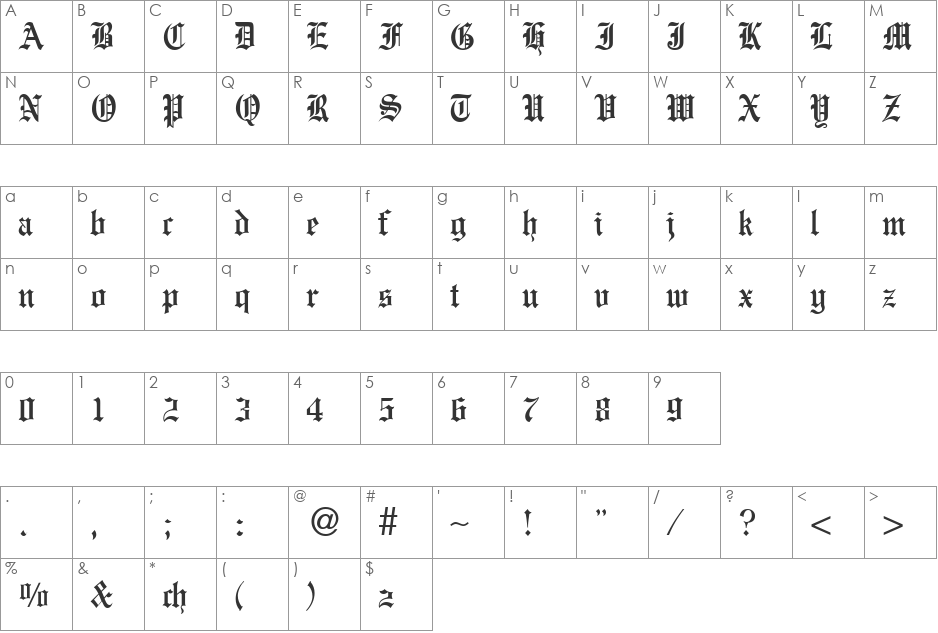 EnglandOldDB font character map preview