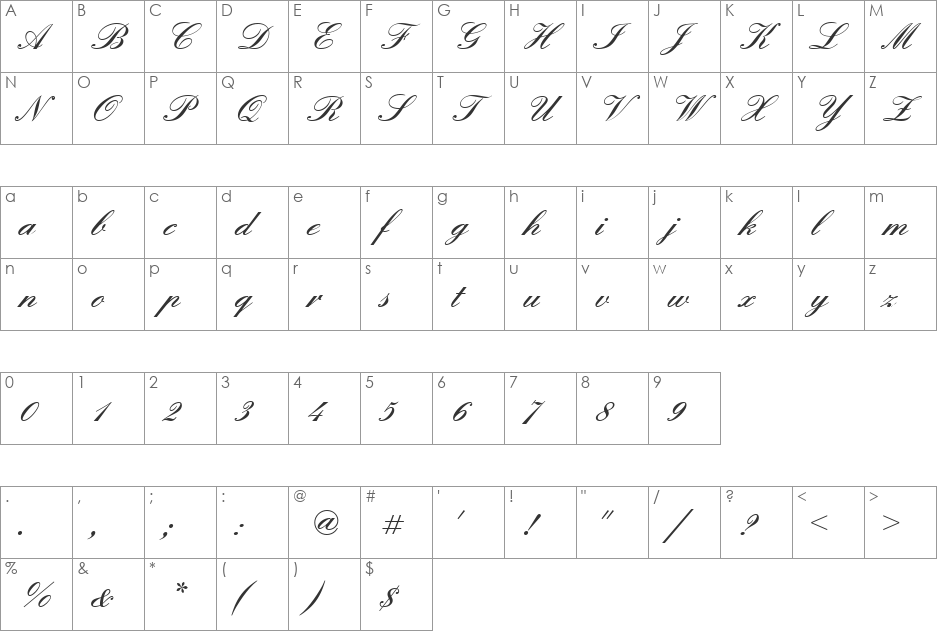 Englische Becker Demi Bold font character map preview