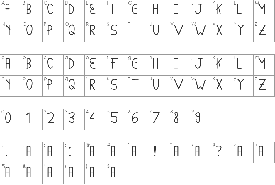 English van Java font character map preview