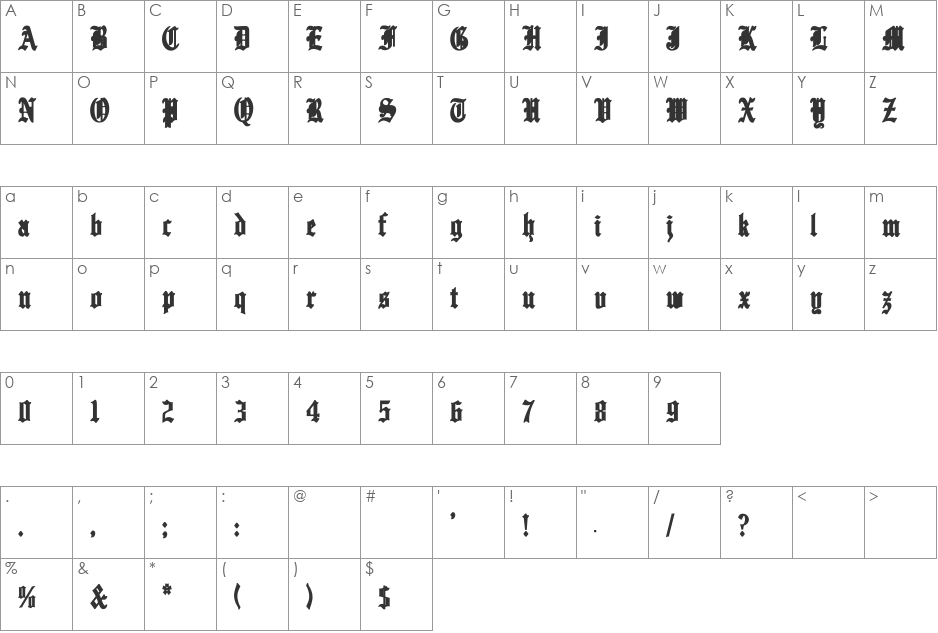 EnglishTowne-Normal Cn Bold font character map preview