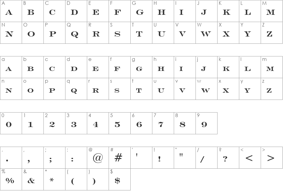 EngravrsRoman Bd BT font character map preview