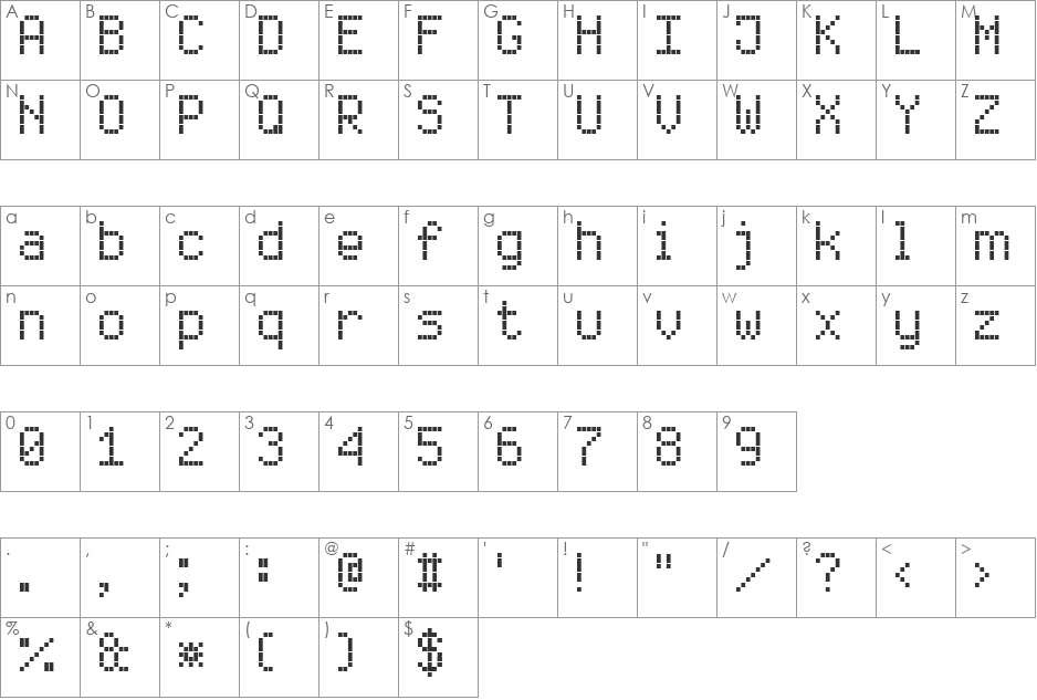 Enhanced LED Board-7 font character map preview