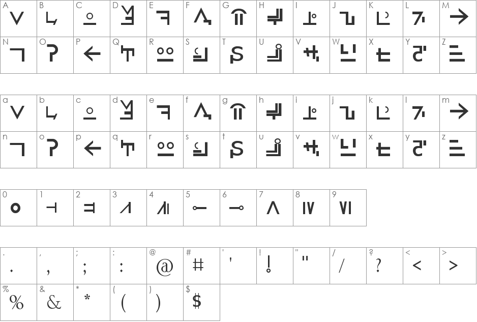 Enidoukan font character map preview