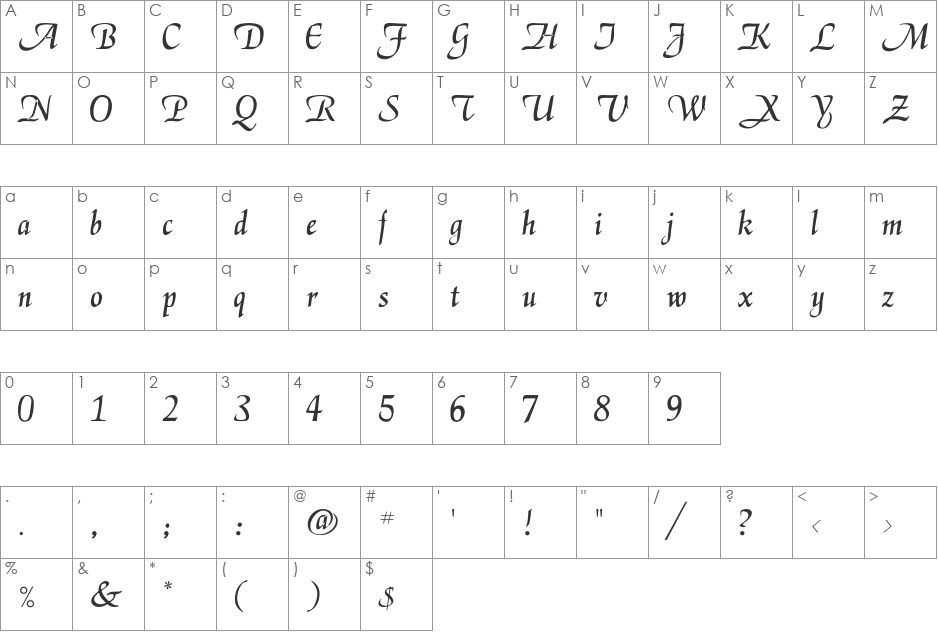 Enigma font character map preview
