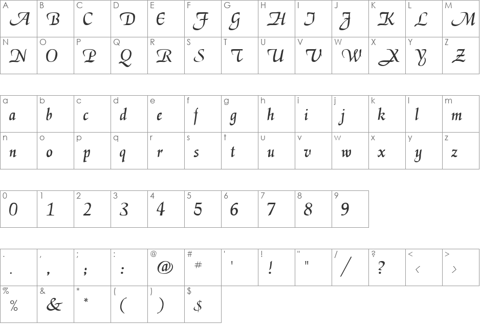 Enigma Bold font character map preview