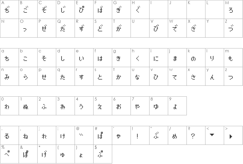 enikusu HG font character map preview