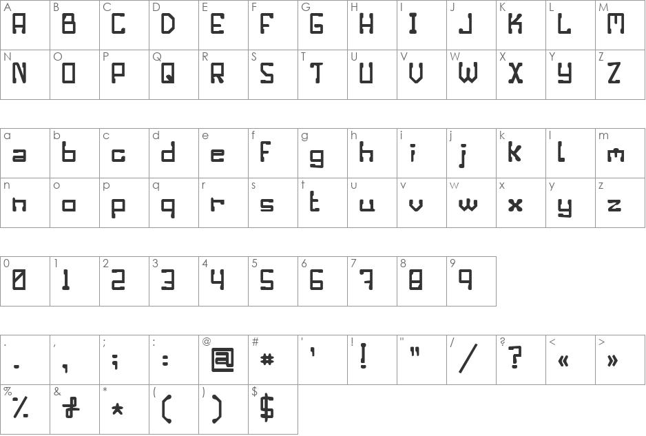 Enilorac gty font character map preview