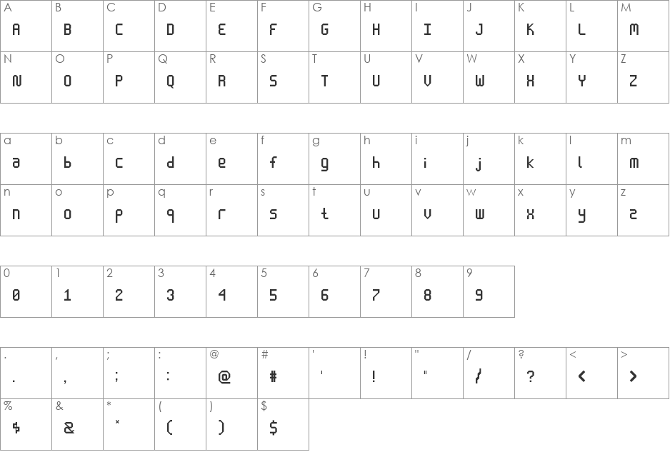 Enlatique font character map preview