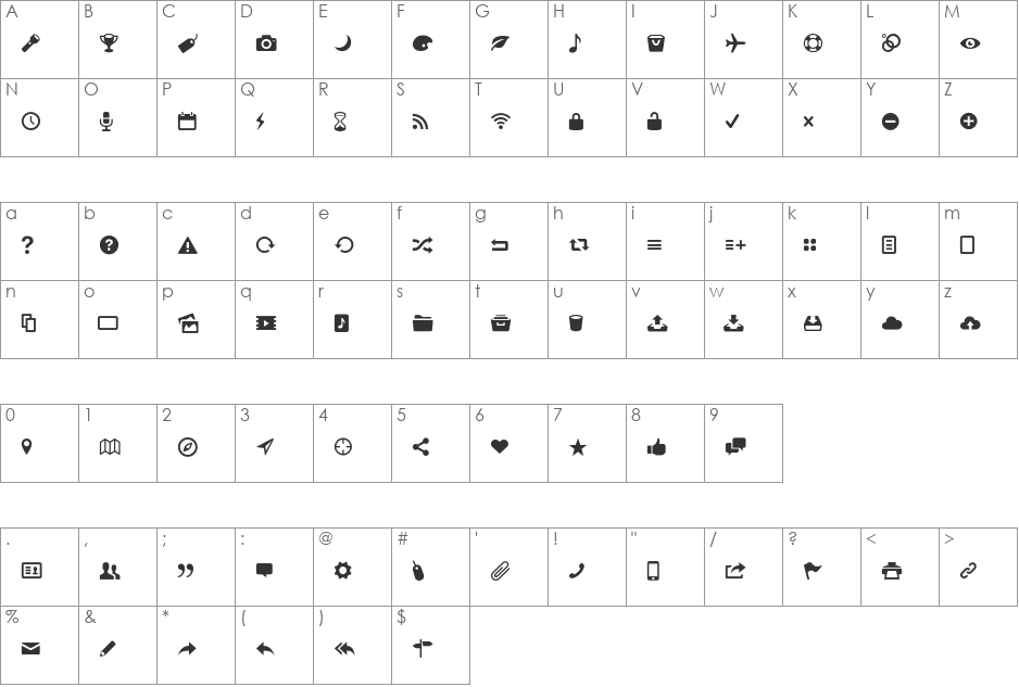 Entypo font character map preview