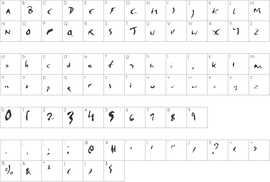 Enyalogo font character map preview