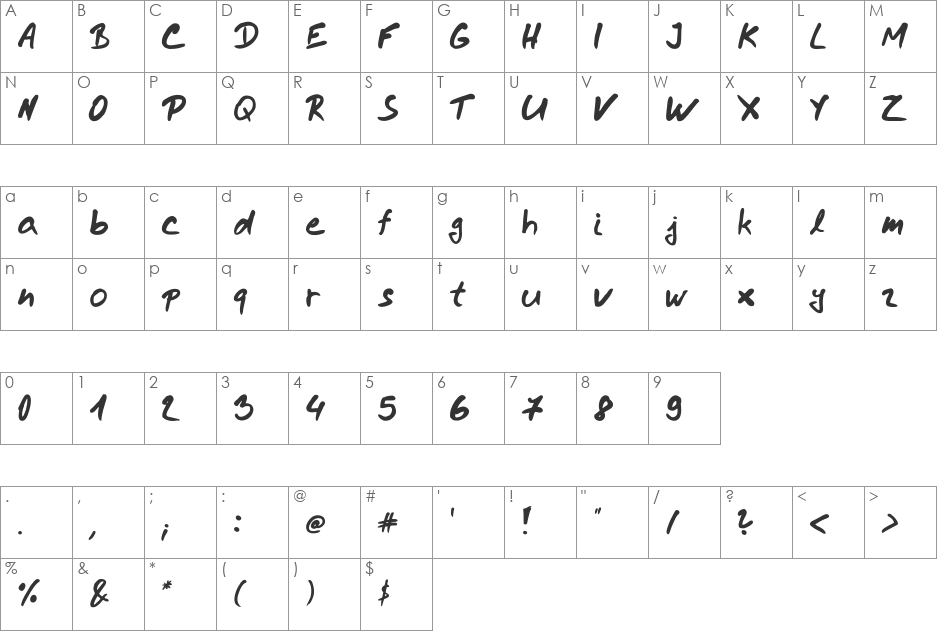 enyon handwrite font character map preview