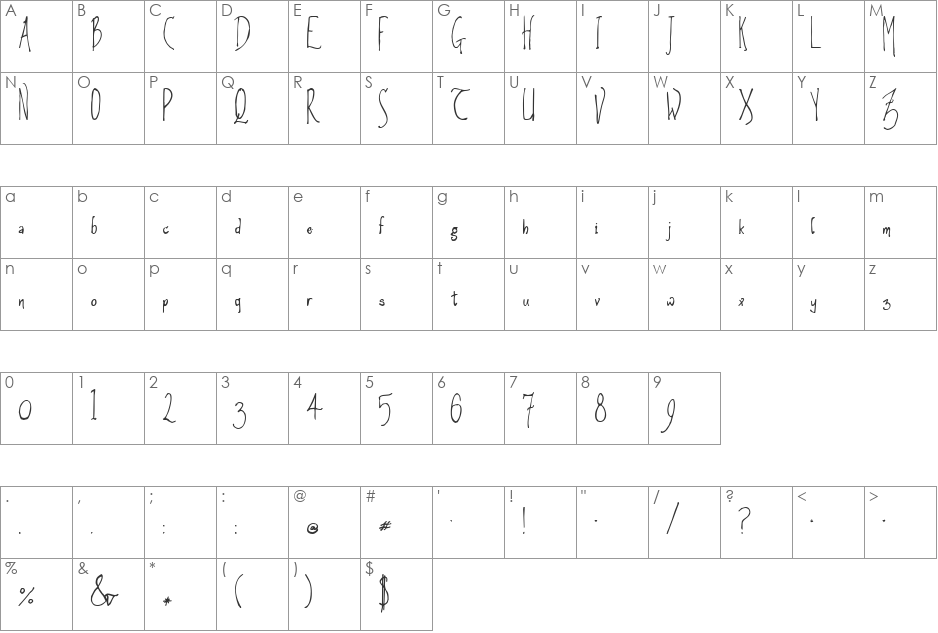 Amethyst Zucchini font character map preview