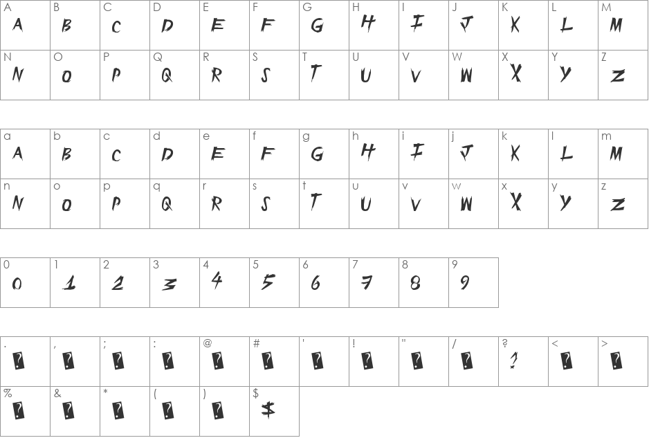 EpicSlash font character map preview