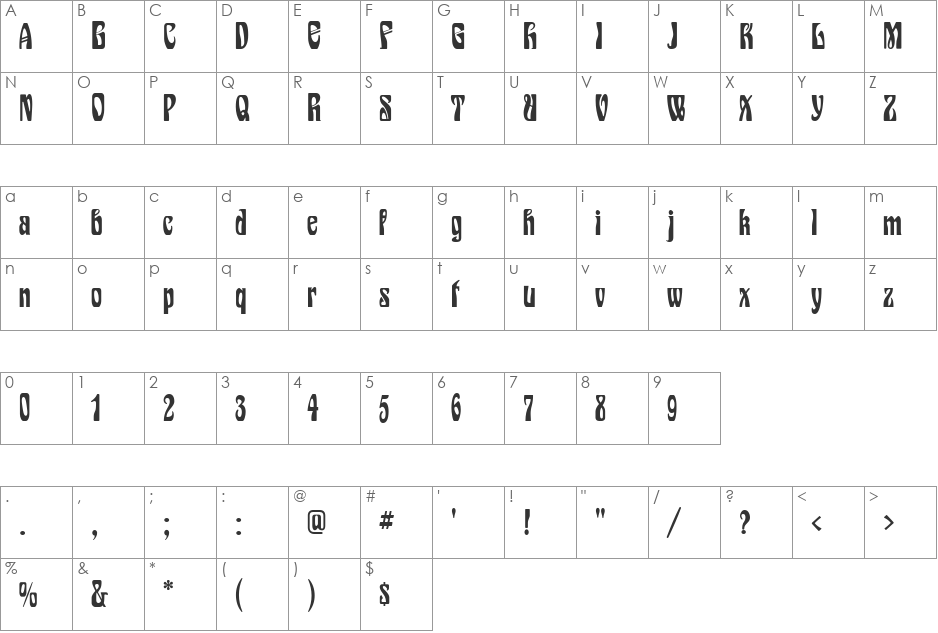 Epoque font character map preview