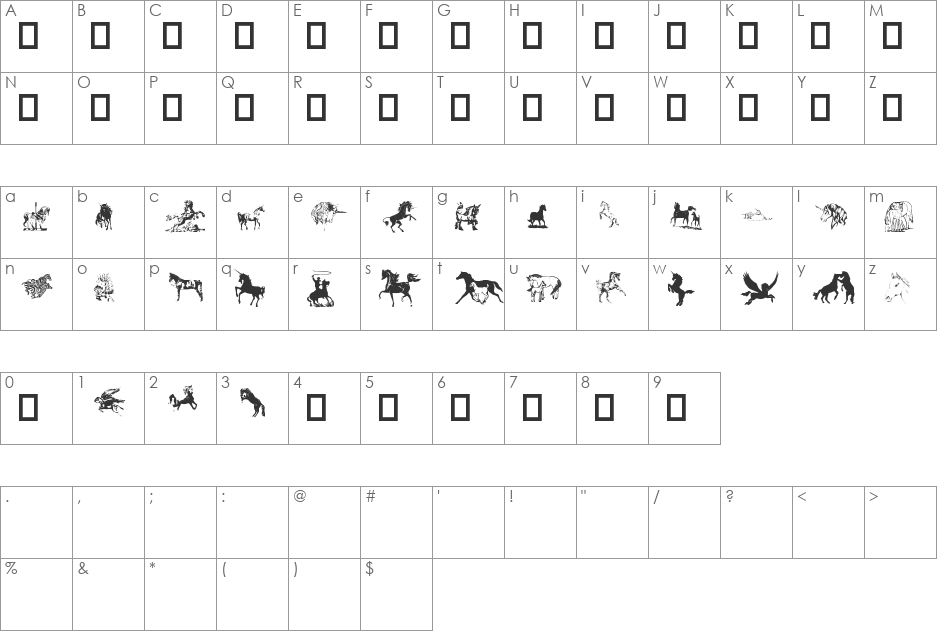 Equestrian by Darrian font character map preview