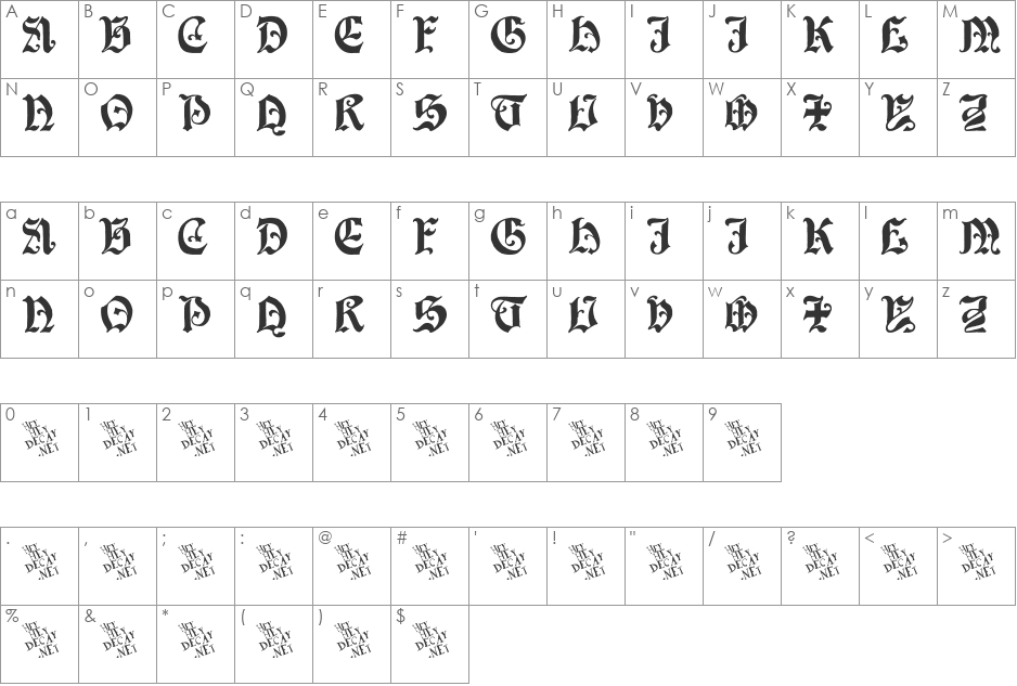 Equimanthorn font character map preview