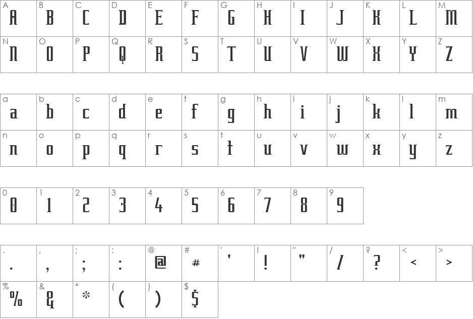 Equine font character map preview