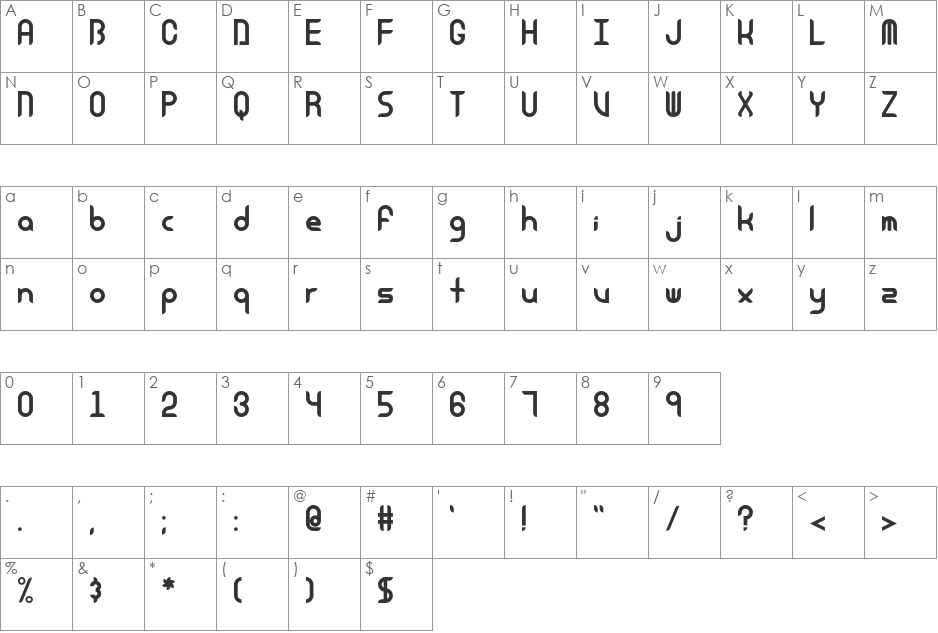 Equinox font character map preview