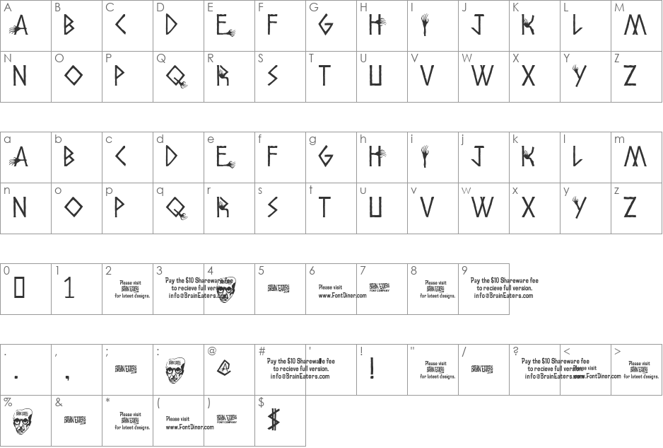 Amhole font character map preview