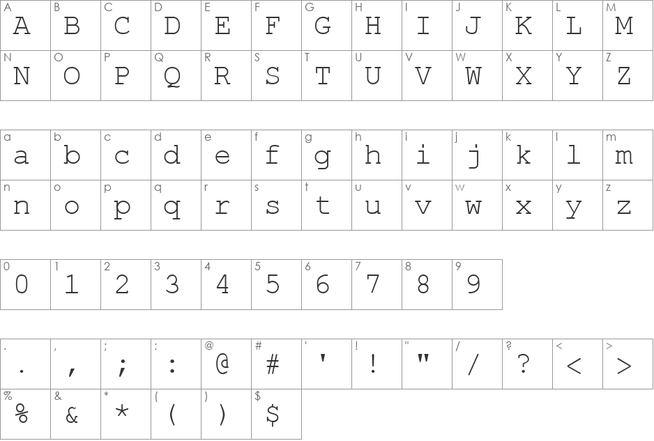 ER Courier font character map preview