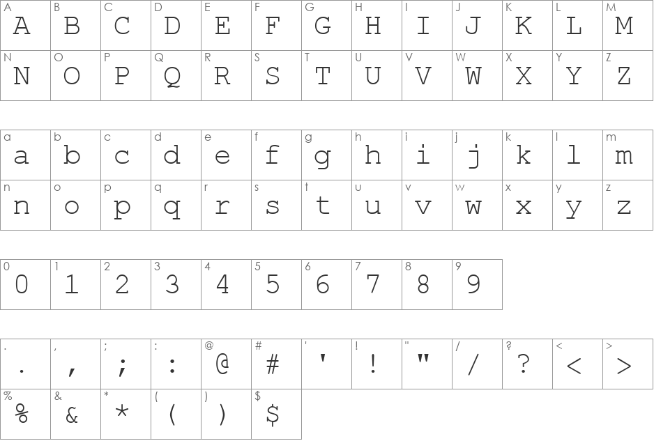 ER Kurier KOI-8 font character map preview
