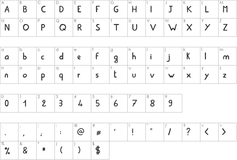 Amiable font character map preview
