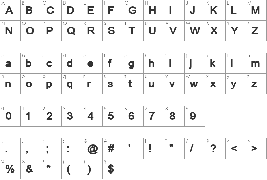 ER Univers Mac font character map preview