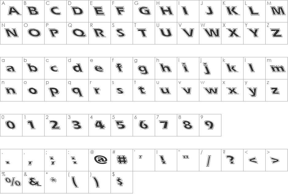 Eras Contour Lefty Wide font character map preview