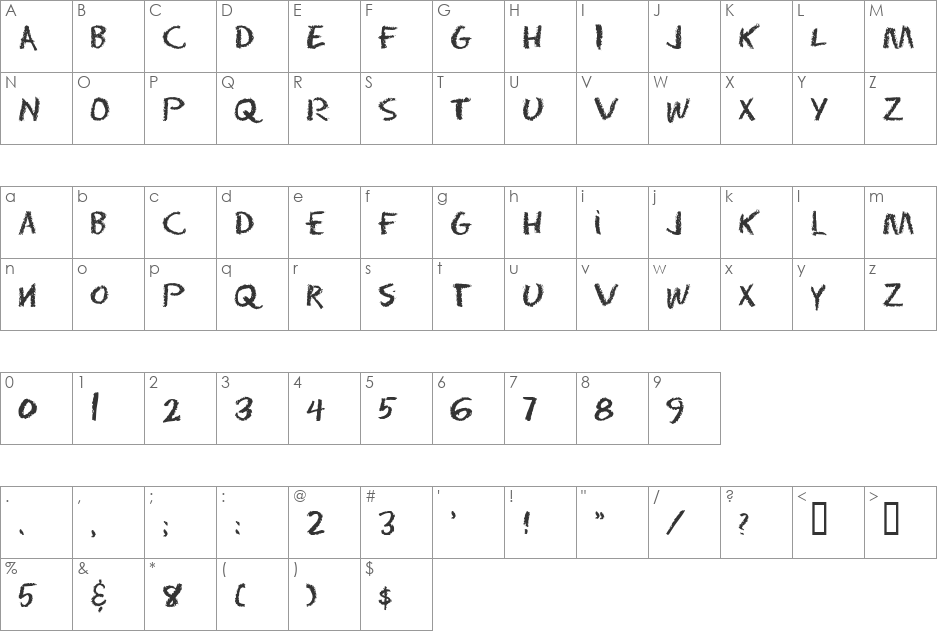 Eraser font character map preview