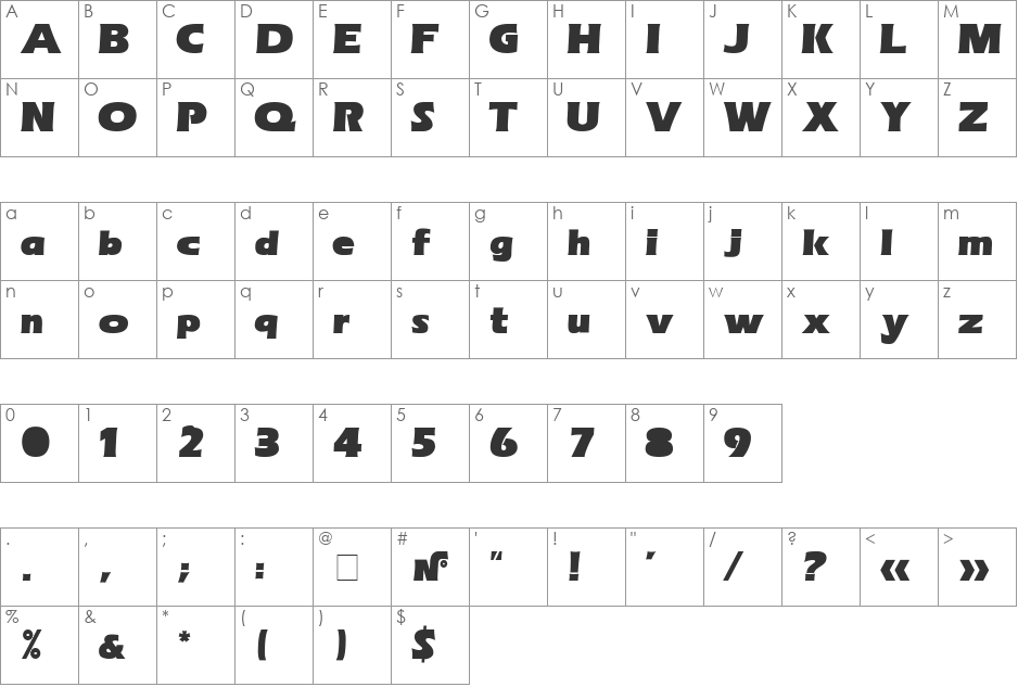 ErasUltra font character map preview