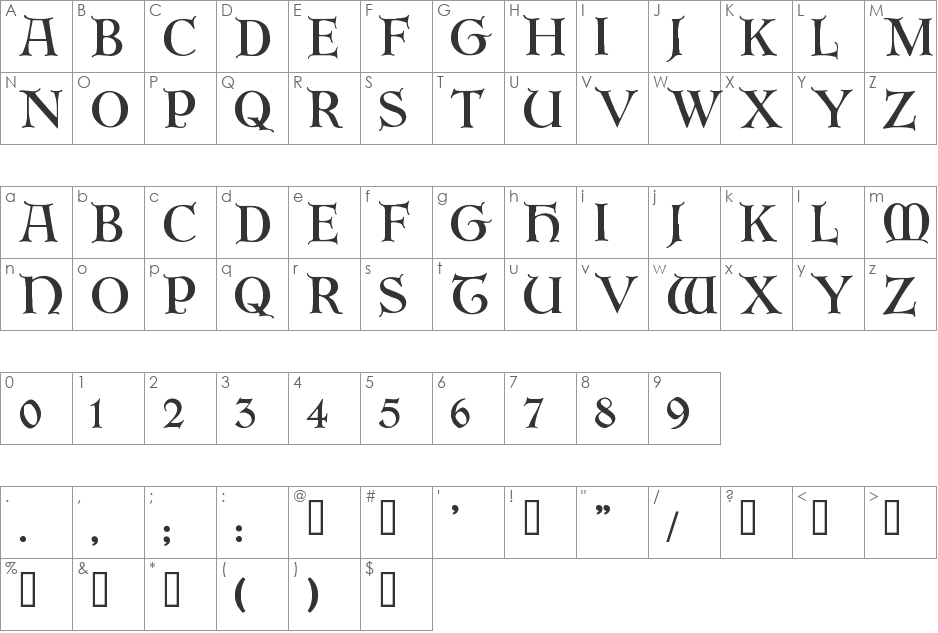 Erbar Initialen Shadow font character map preview