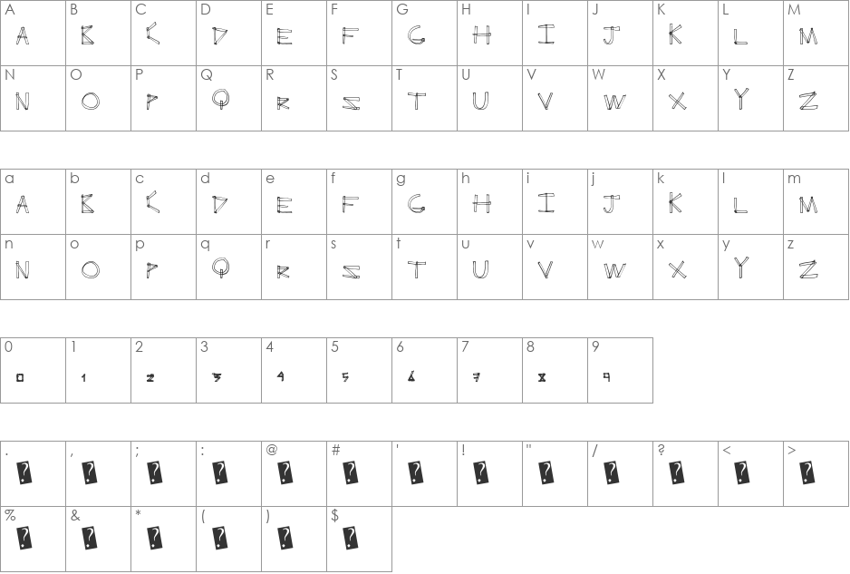 ErectAngle font character map preview