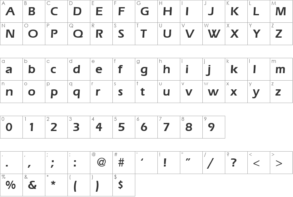 ErgoDemi font character map preview