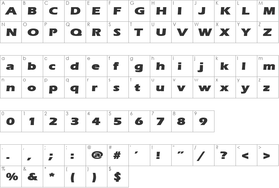 Ergoe-Mild Black Expanded font character map preview