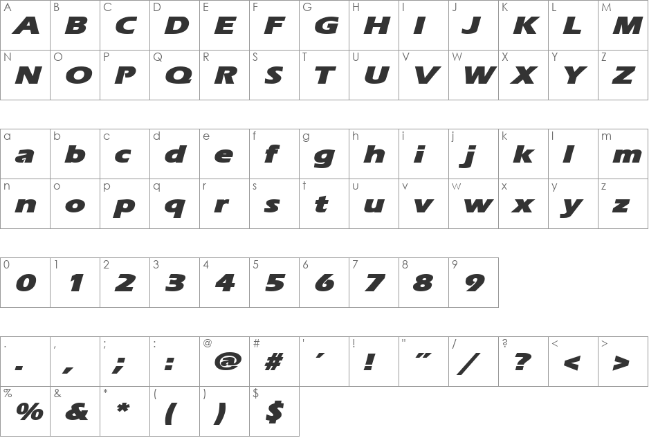 Ergoe-Mild Black Expanded font character map preview