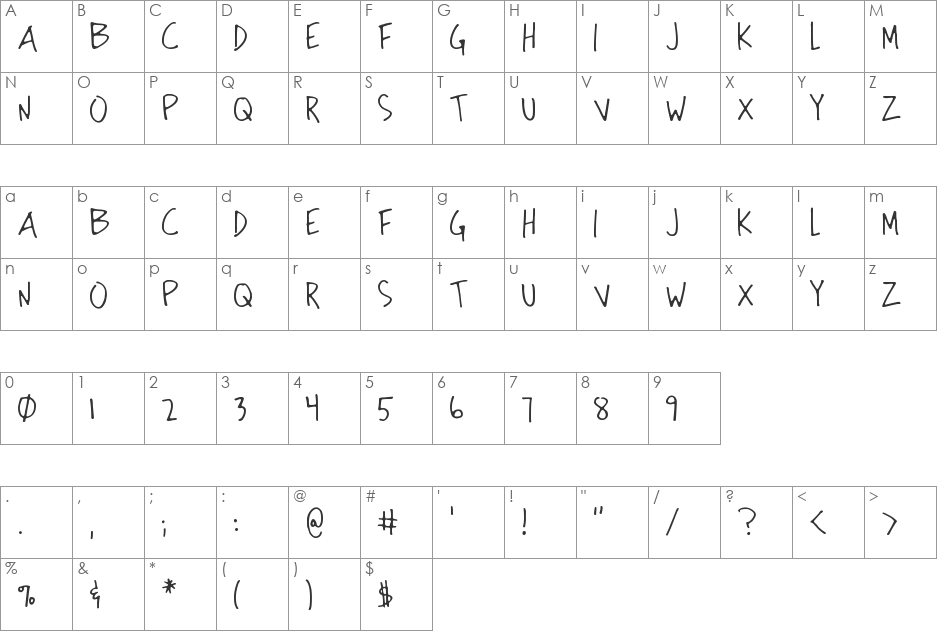 eric handwriting font character map preview