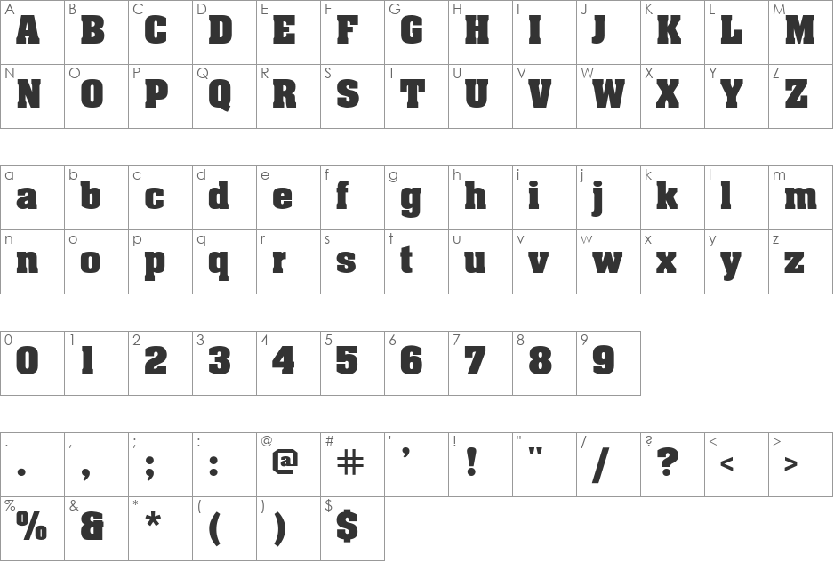 EricaBold font character map preview