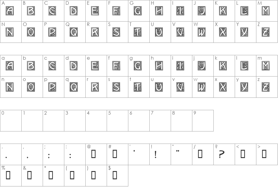 EricanOrnateCapsSSK font character map preview